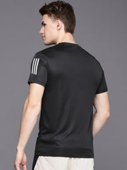 URBAN WOLFS men's dry-fit black tees back view athletic short sleeve with ventilation panels and white sleeve stripes