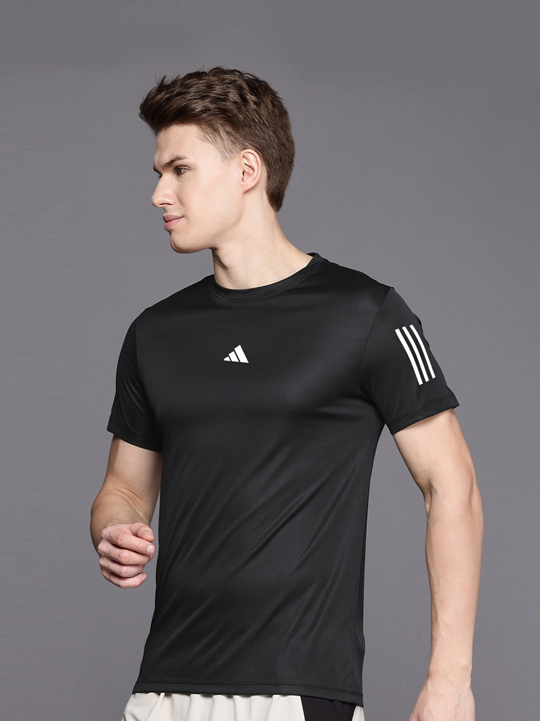 URBAN WOLFS athletic crew neck tee on male model showcasing men's dry-fit black tees for workouts